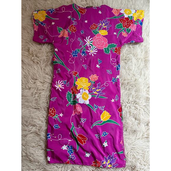 1980s vintage Oscar de la Renta caftan pink floral maxi dress loungewear large - Picture 6 of 10